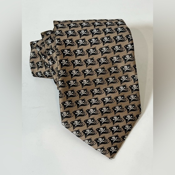 Official Disney Pirates of the Carribean Brown Tie with Skull Flag Pattern - Picture 2 of 7